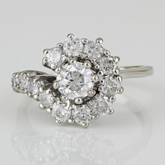 Jewelry - Vintage 14k White Gold Diamond Halo Loop Anniversary / Cocktail Ring